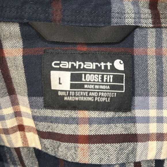 Carhartt Men’s Shirt Jacket Button Loose Fit Flannel Sherpa Plaid Blue Large - Picture 5 of 6